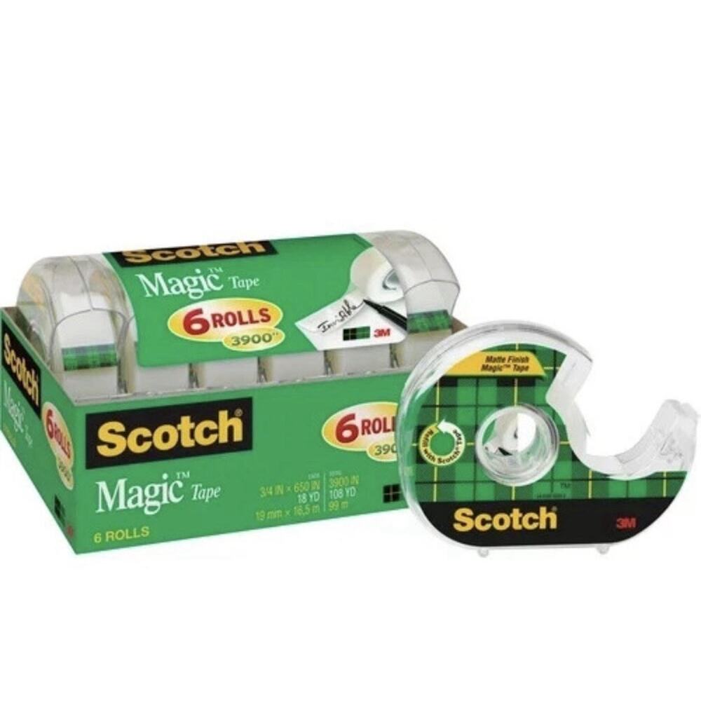 Scotch Magic Tape Clear 3/4 x 1000 6 Rolls with Dispenser New Sealed